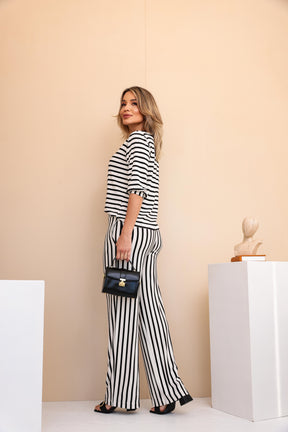 Conjunto de calça pantalona com blusa manga 3/4 Leia