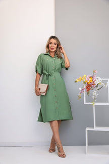 Vestido midi com fechamento em botões Isabel