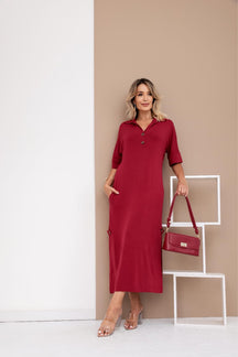 Vestido longo de manga 3/4 e gola colarinho Abigail