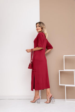 Vestido longo de manga 3/4 e gola colarinho Abigail