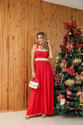 Vestido longo com alças largas e decote reto Rebeca