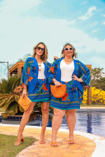 Trijunto de shorts/saia kimono com manga 3/4 e regata decote V Ivete