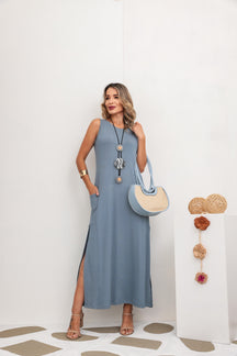 Vestido longo regata com decote redondo Cecília