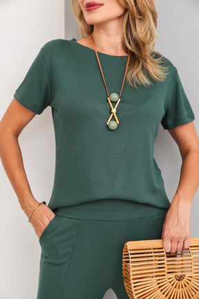 Conjunto de calça reta com blusa de manga curta Dália