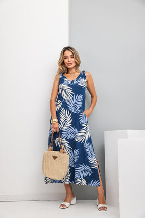 Vestido longo regata com decote V Safira