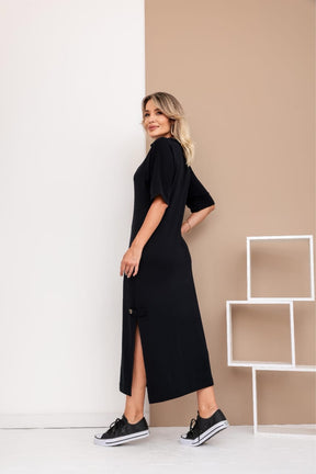 Vestido longo de manga 3/4 e gola colarinho Abigail