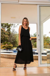 Conjunto de saia longa com blusa regata decote redondo Elize