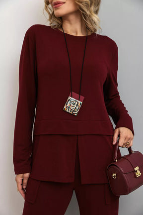 Conjunto de calça reta com blusa de manga longa Rose