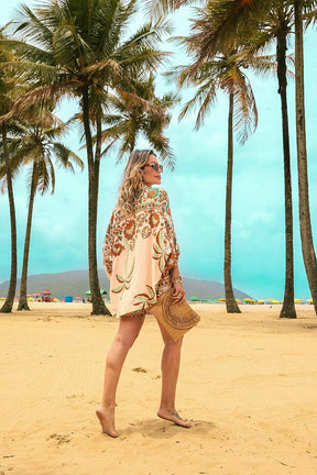 Trijunto de shorts/saia kimono com manga 3/4 e regata decote V Ivete