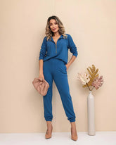 Conjunto de calça jogger com blusa de manga comprida e gola com zíper Mayara