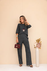 Conjunto de calça pantalona com blusa manga 3/4 Leia