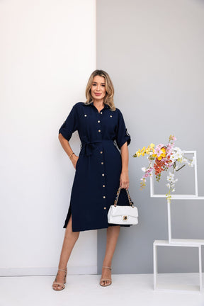 Vestido midi com fechamento em botões Isabel