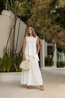 Conjunto de calça pantalona com blusa regata e gola redonda Carmen