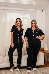 Pijama de calça e camisa com botões manga curta Celeste