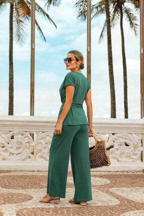 Conjunto de calça calça com blusa transpassada regata Glória