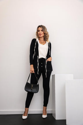 Trijunto de calça skinny com regata decote redondo e parka de manga longa com capuz Aurora