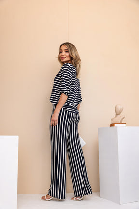 Conjunto de calça pantalona com blusa manga 3/4 Leia