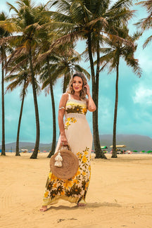 Vestido longo com alças largas e decote reto Rebeca