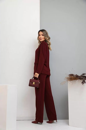 Conjunto de calça reta com blusa de manga longa Rose