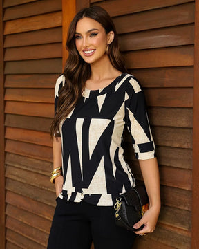 Conjunto de calça reta e blusa manga curta Amara