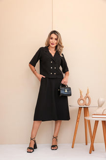 Conjunto de saia e blusa com botões Isabela