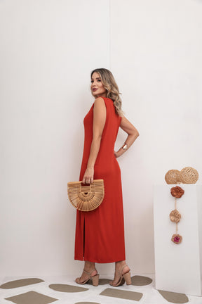 Vestido longo regata com decote redondo Cecília