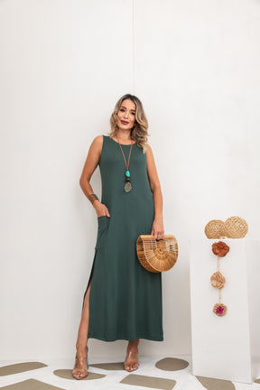 Vestido longo regata com decote redondo Cecília