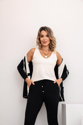 Trijunto de calça skinny com regata decote redondo e parka de manga longa com capuz Aurora