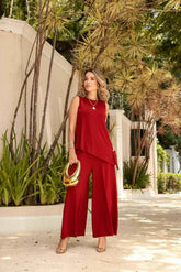 Conjunto de calça pantalona com blusa regata e gola redonda Carmen