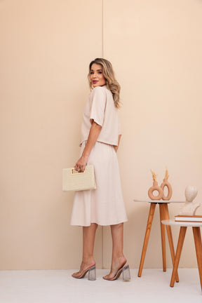 Conjunto de saia e blusa com botões Isabela