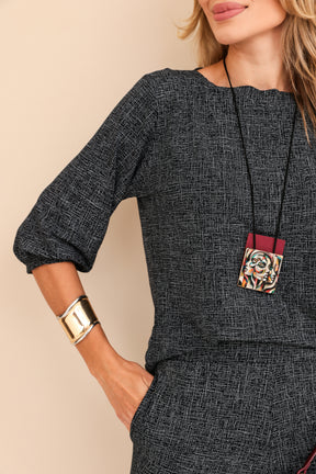 Conjunto de calça pantalona com blusa manga 3/4 Leia