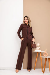 Conjunto de calça reta com blusa de manga longa Deborah
