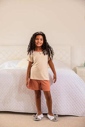 Pijama infantil de shorts e blusa manga curta Sonho Doce Filha