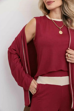 Trijunto de calça reta blusa regata e cardigã manga longa Eleonora