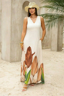 Vestido longo regata com gola em V Emília