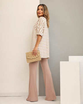 Trijunto de calça flare com regata gola V e cardigã manga 3/4 Silvia