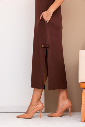 Vestido longo de manga 3/4 e gola colarinho Abigail