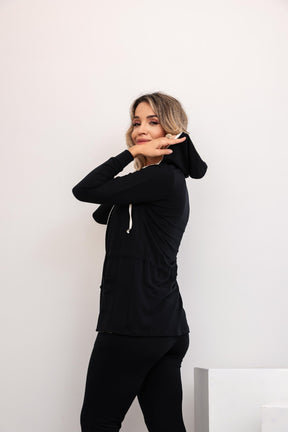 Trijunto de calça skinny com regata decote redondo e parka de manga longa com capuz Aurora