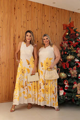 Vestido longo regata com gola em V Emília