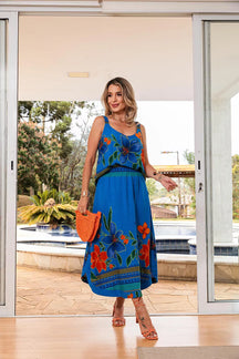 Conjunto de saia longa com blusa regata decote redondo Elize