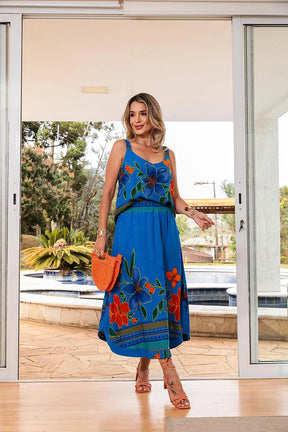 Conjunto de saia longa com blusa regata decote redondo Elize