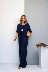 Conjunto de calça pantalona e blusa manga curta Lívia