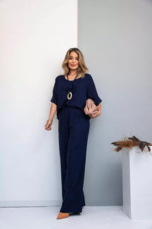 Conjunto de calça pantalona e blusa manga curta Lívia