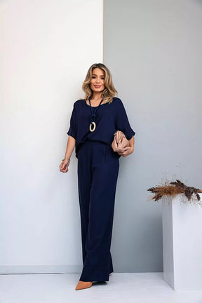 Conjunto de calça pantalona e blusa manga curta Lívia