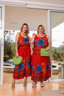 Conjunto de saia longa com blusa regata decote redondo Elize