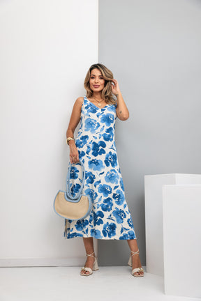 Vestido longo regata com decote V Safira
