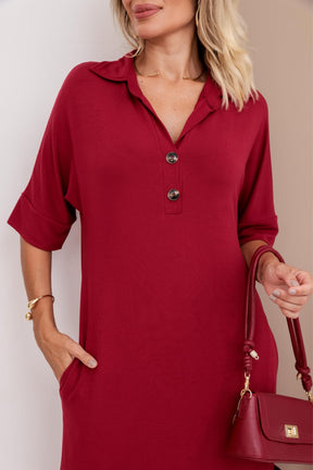 Vestido longo de manga 3/4 e gola colarinho Abigail
