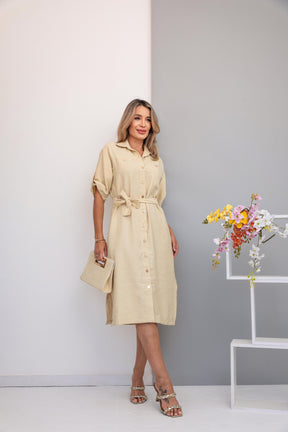 Vestido midi com fechamento em botões Isabel
