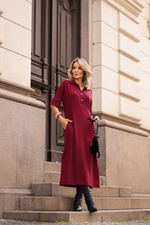 Vestido longo de manga 3/4 e gola colarinho Abigail