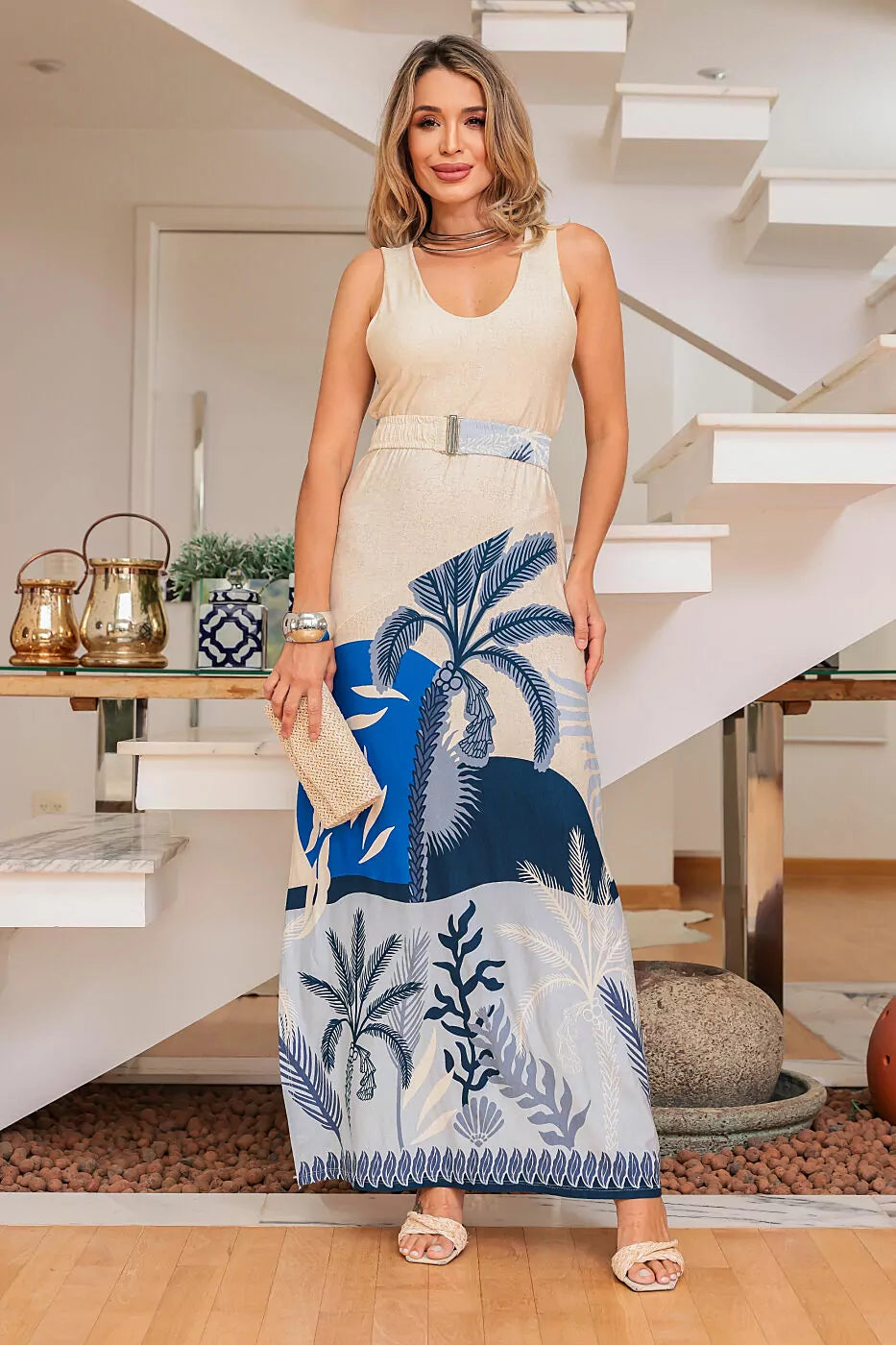 Vestido longo regata com decote redondo Patrícia
